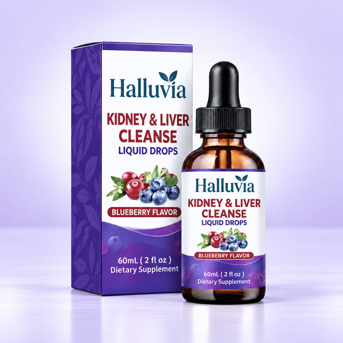Halluvia Kidney & Liver Support Liquid Drops, Blueberry 60 mL