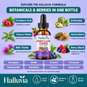 Halluvia Kidney & Liver Support Liquid Drops, Blueberry 60 mL