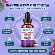 Halluvia Kidney & Liver Support Liquid Drops, Blueberry 60 mL